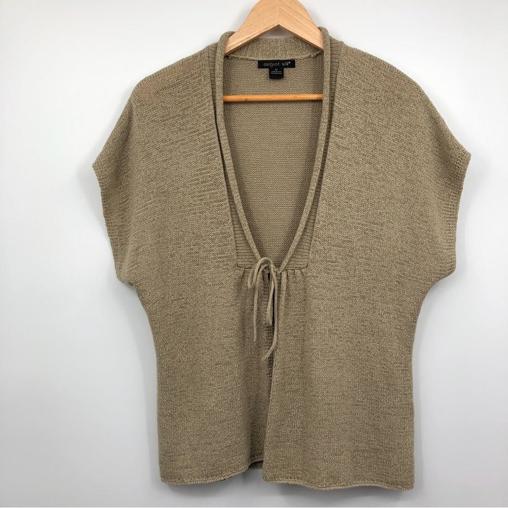 August Silk‎ Knit tie Front Cardigan Beige Vest Size XL